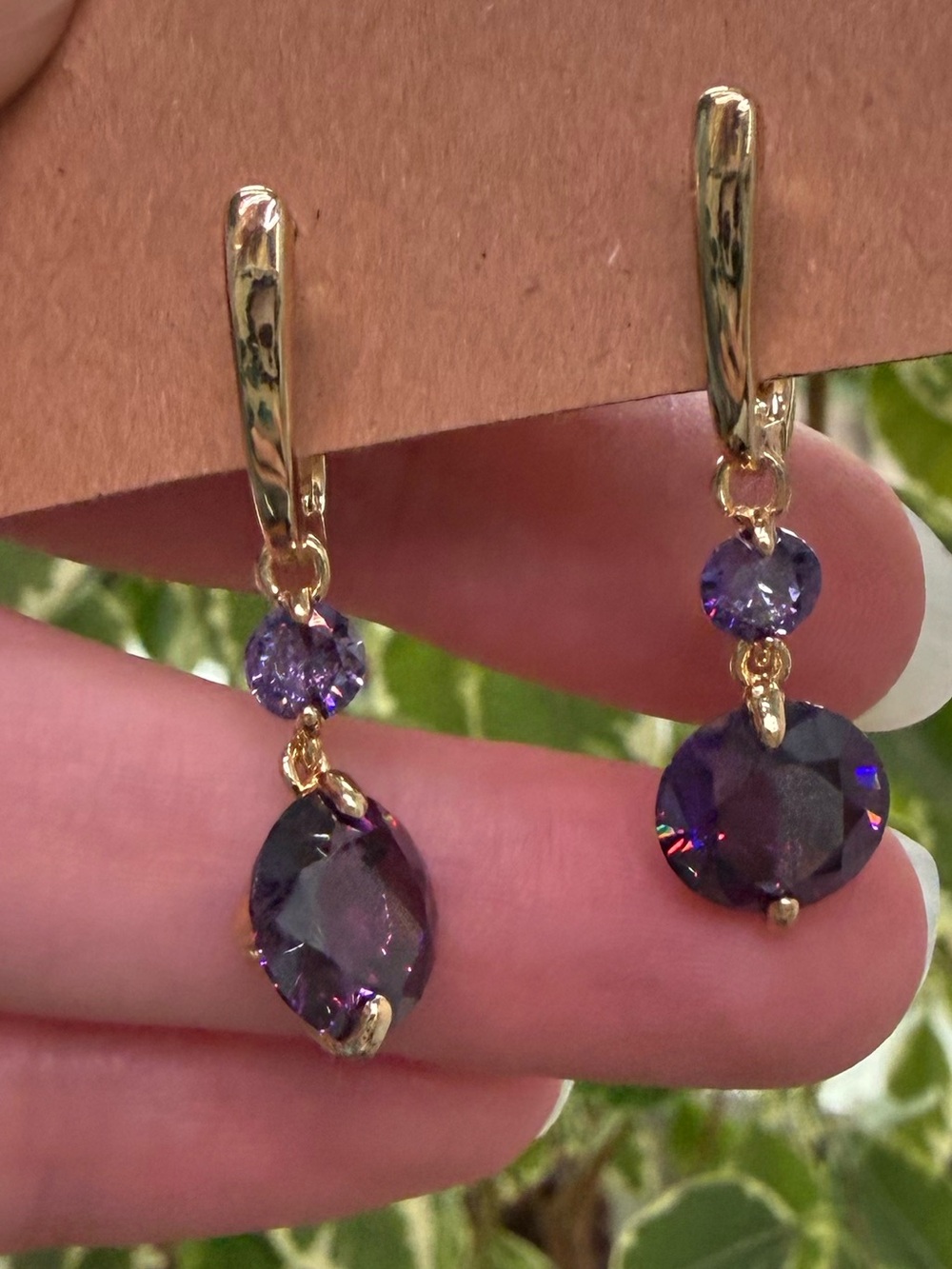 18k GP Purple CZ Dangle Earrings